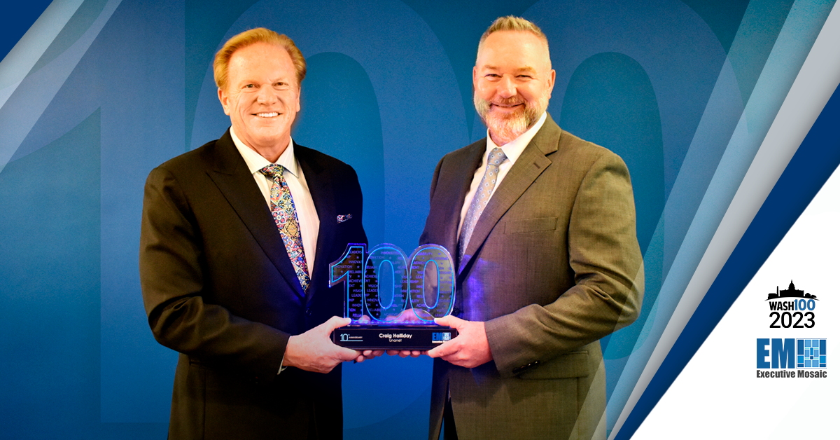 Executive Mosaic CEO Jim Garrettson Delivers Wash100 Award to First-Time Inductee Craig Halliday, CEO of Unanet