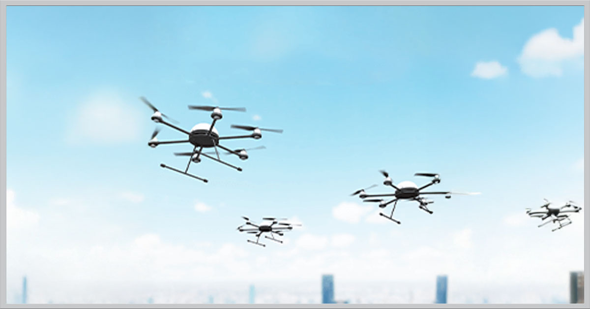 Drones operating as a swarm, potentially for intelligence and reconnaissance missions.