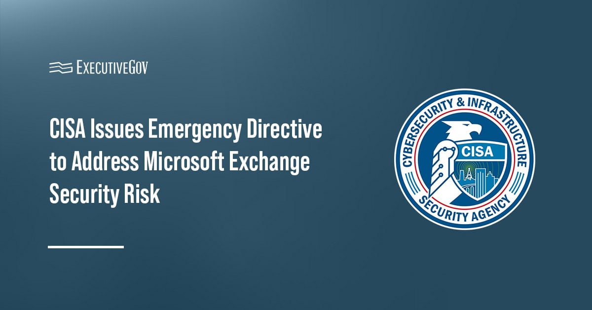 CISA logo. CISA issued an emergency order to address a security flaw in Microsoft Exchange.