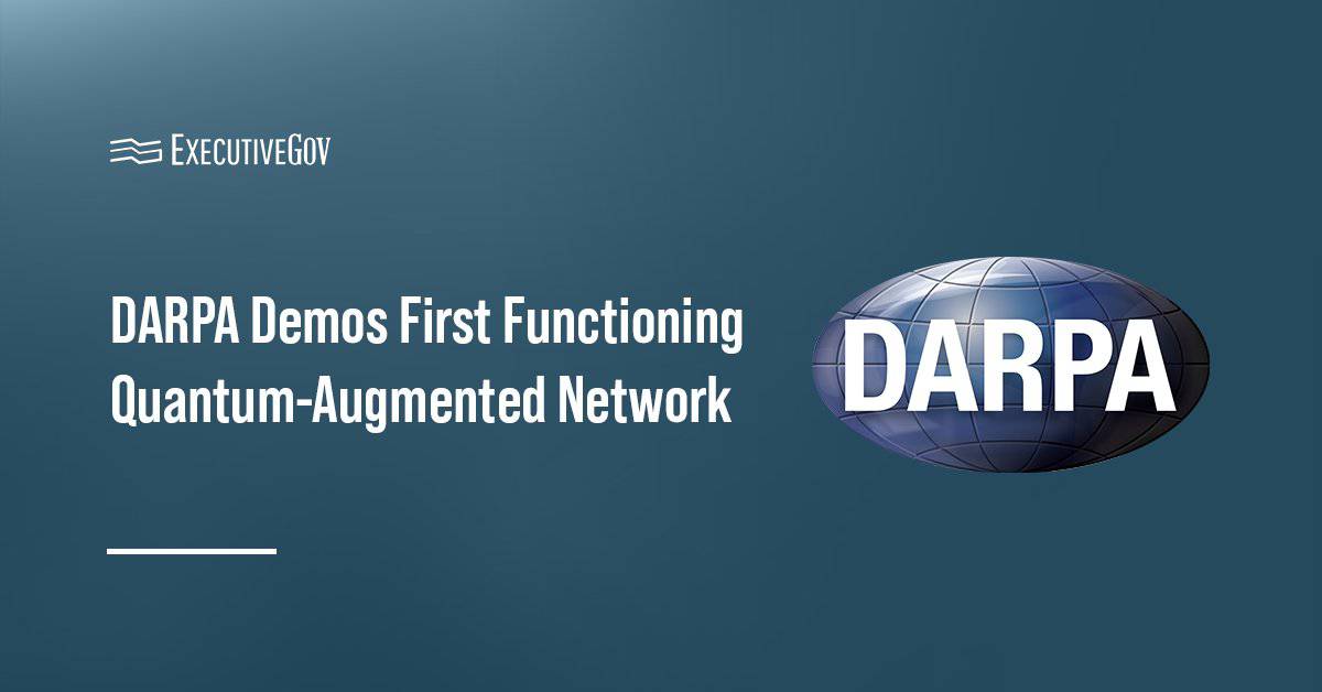 DARPA logo. DARPA demonstrated the first functioning quantum-augmented network.