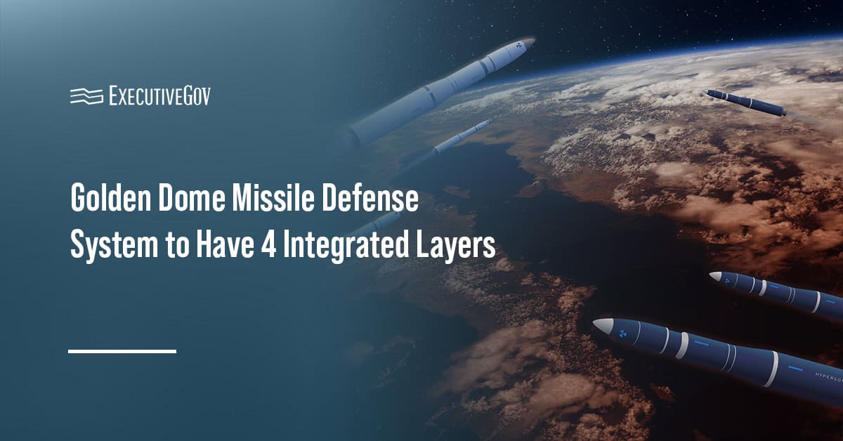 Missiles and missile interceptors over Earth. The Golden Dome missile defense system will include four layers.