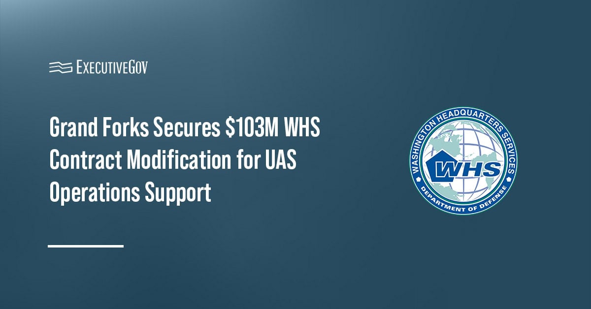 Washington Headquarters Services logo. The WHS awarded Grand Forks with a modification to support UAS operations.