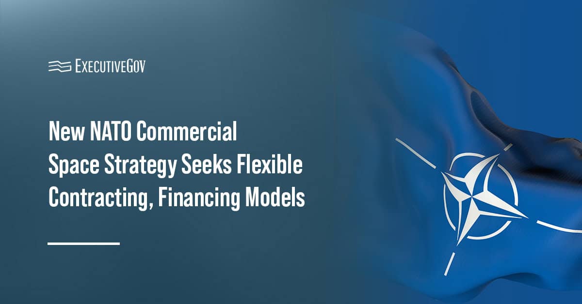 NATO emblem. NATO's new commercial space strategy encourages flexible contracting and financing.