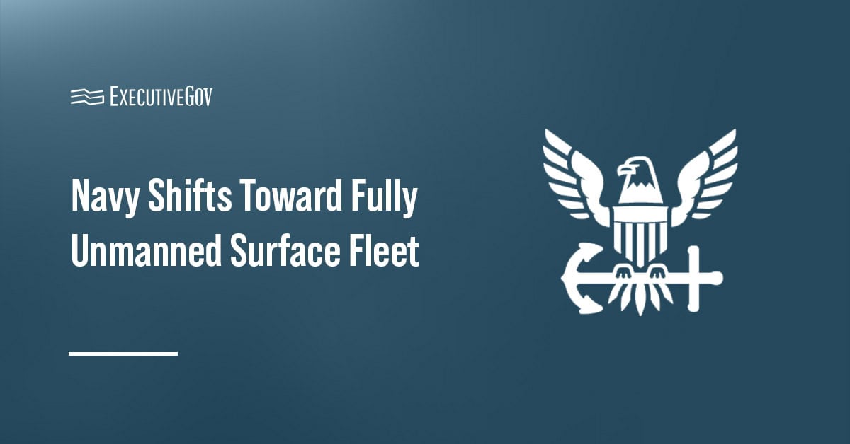 U.S. Navy logo. The military service is shifting away from optionally manned vessels to fully unmanned craft.