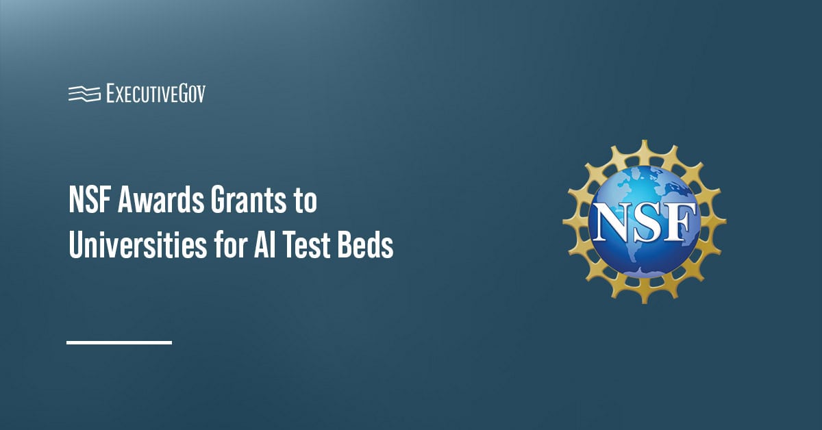 National Science Foundation logo. Four universities won a grant from the NSF to support the development of AI test beds.