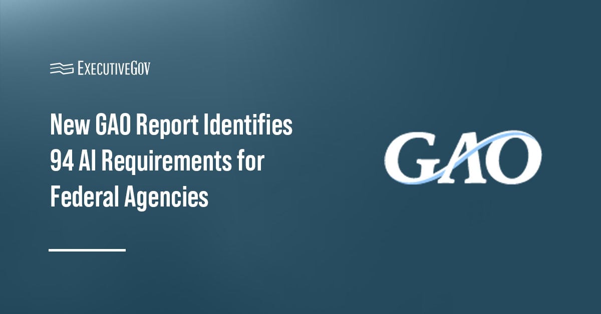 Government Accountability Office logo. GAO issued a new report on government-wide artificial intelligence requirements