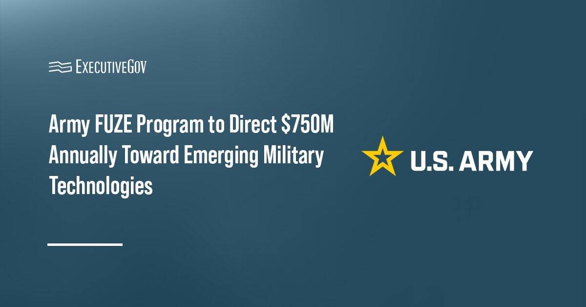 US Army logo. The US Army launched the FUZE program with $750 million annual investment to speed military tech development.
