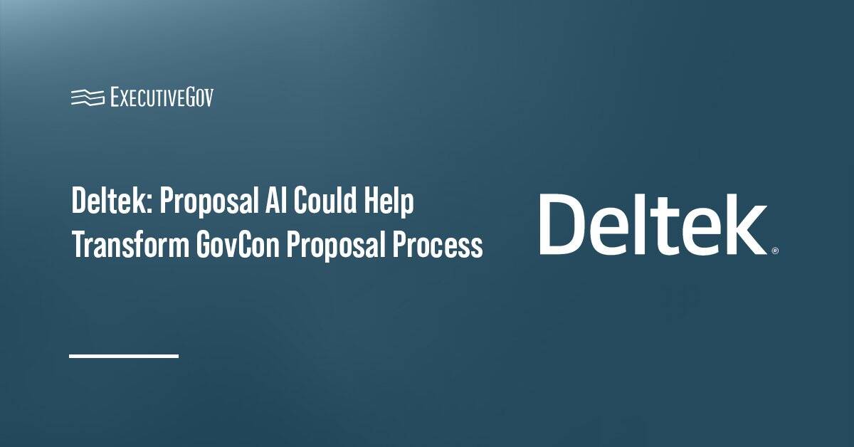 Deltek logo. Deltek’s Nick Schiffler discussed how proposal AI could help GovCon proposal teams respond quickly to RFPs.