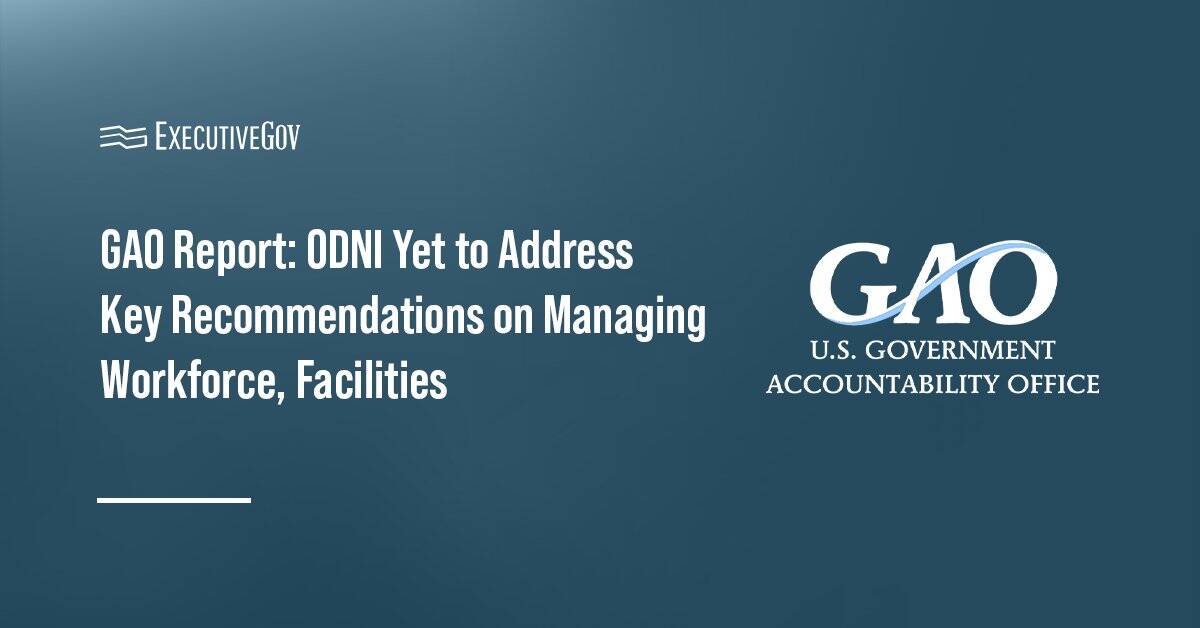Logo of the Government Accountability Office. GAO issued a new report on the Office of the Director of National Intelligence