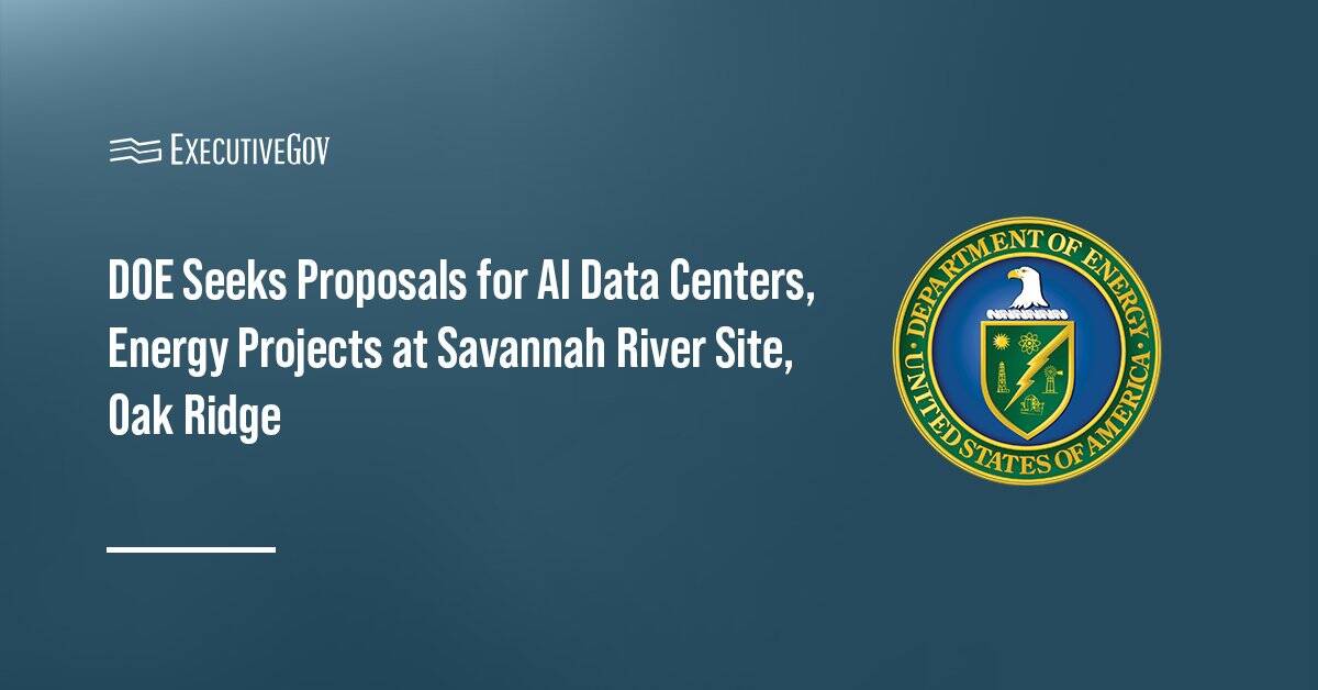 Department of Energy logo. DOE is seeking private sector proposals to build AI data centers and energy projects.