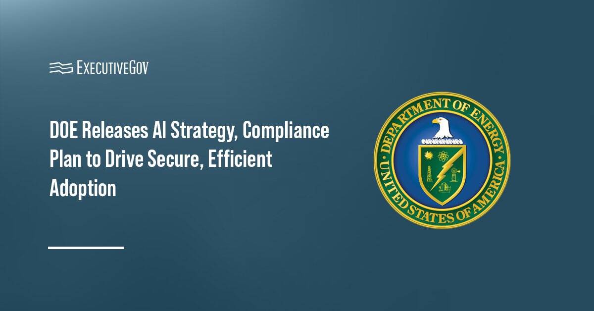 Department of Energy logo. The DOE published its AI adoption strategy and compliance plans