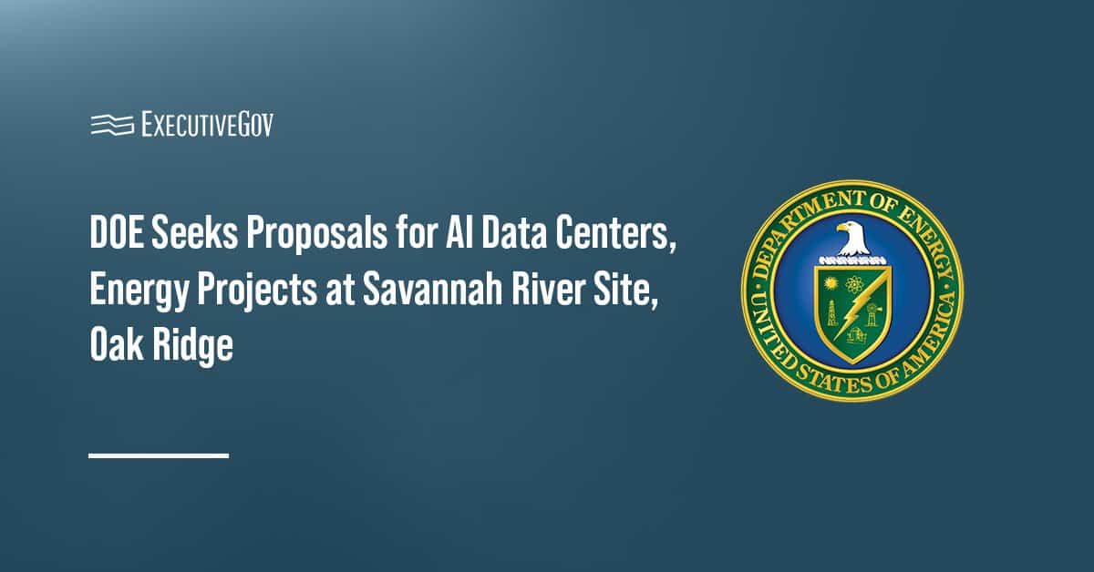 Department of Energy logo. DOE is seeking private sector proposals to build AI data centers and energy projects.