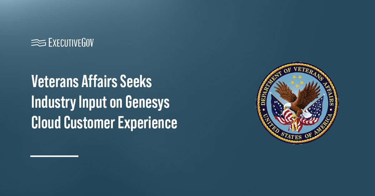 VA logo. Department seeks industry input on Genesys platform for improving services to veterans with mental health challenges