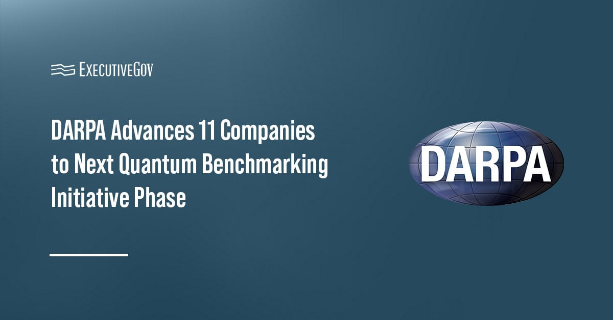 DARPA logo. DARPA has advanced 11 quantum computing companies to the next phase of its Quantum Benchmarking Initiative.