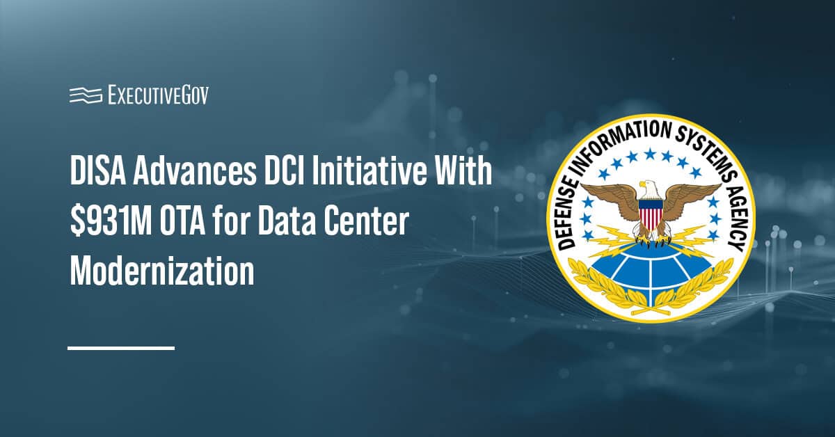 DISA logo. DISA awarded an OTA to modernize data centers as part of the Defense Cloud Instance initiative.