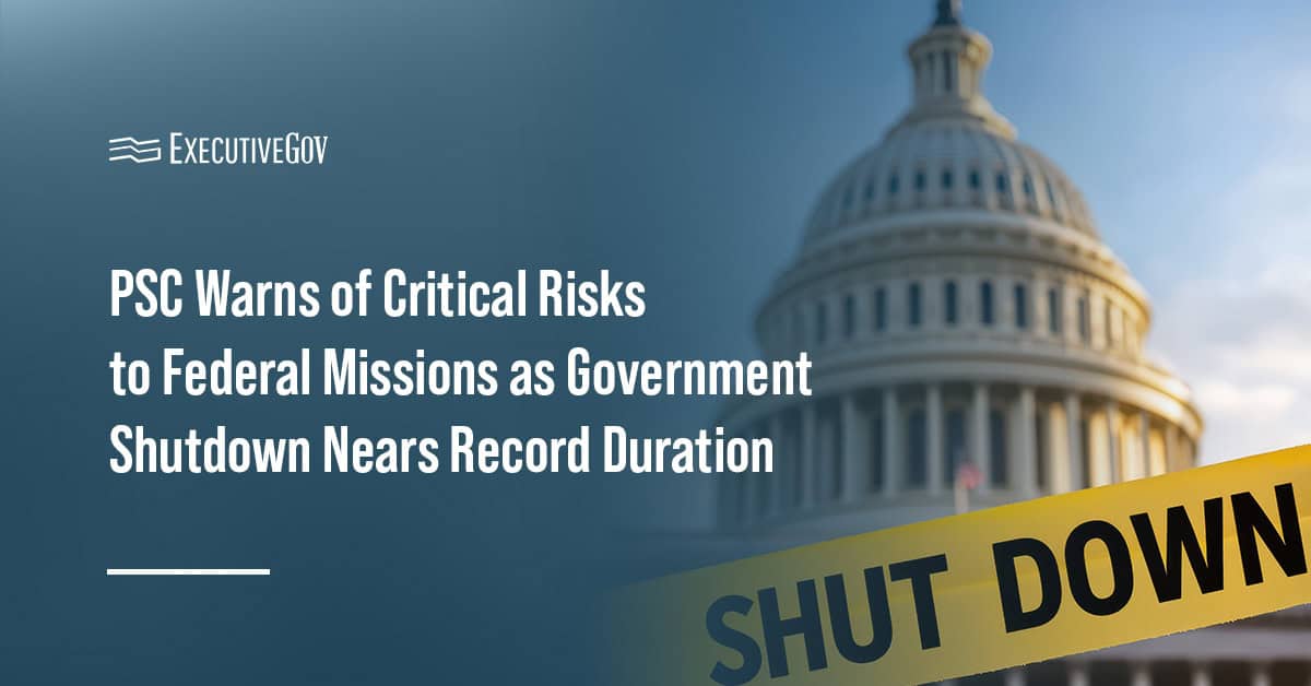 U.S. Capitol with government shutdown sign. PSC has warned of the critical risks of a prolonged government shutdown.