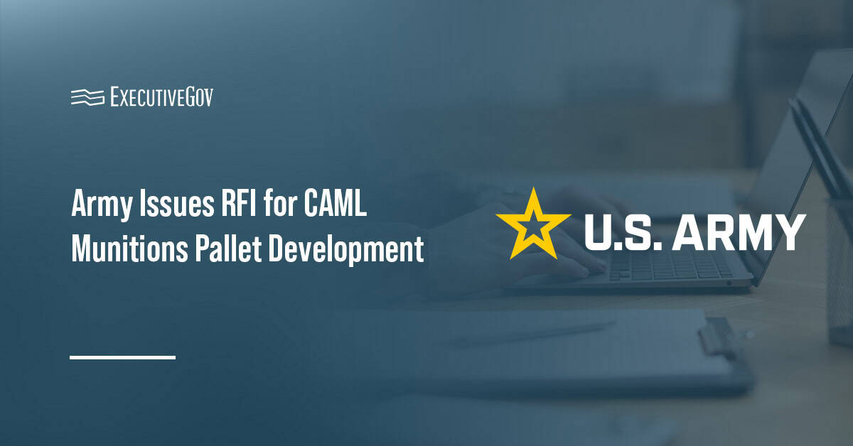 US Army logo. The Army's PAE Fires CAML Product Office seeks industry input on CAML pallet production.