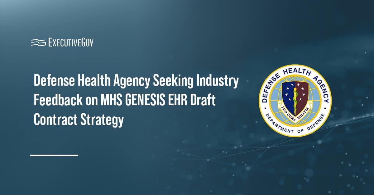 Defense Health Agency's logo. DHA issued its draft contract strategy for the MHS GENESIS program