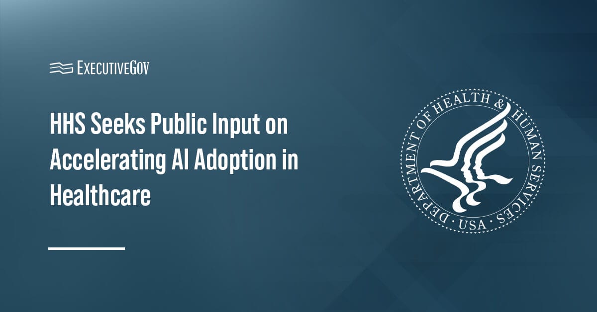 HHS logo. HHS seeks feedback on using AI to improve clinical care, reduce provider burden and lower healthcare costs.