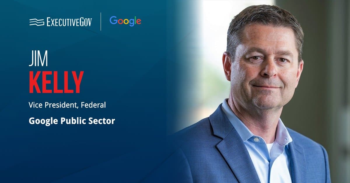 kelly-google-public-sector-transportation-dept-onegov Jim Kelly, federal vice president at Google Public Sector. Kelly announced DOT's transition to Google Workspace