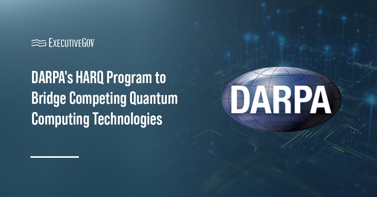 DARPA logo. The HARQ program aims to connect different quantum computing technologies.