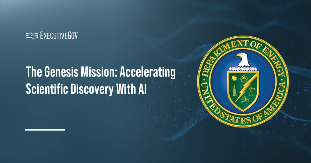 DOE seal. The DOE's Genesis Mission is a national initiative to advance scientific discovery using AI.