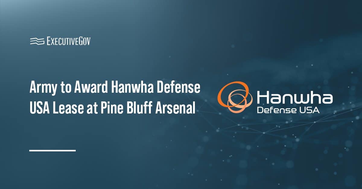 Hanwha Defense USA logo. The company was selected for an enhanced use lease at Pine Bluff Arsenal.