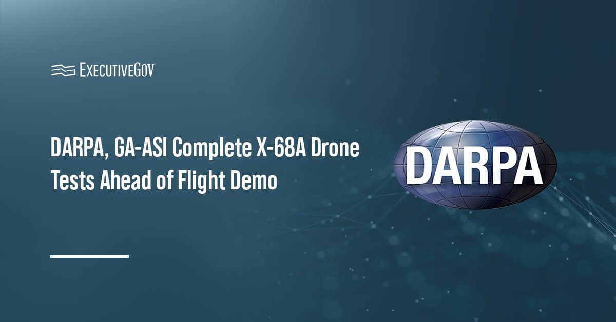 DARPA logo. DARPA and General Atomics Aeronautical Systems have completed ground and subsystem tests for the X-68A drone.
