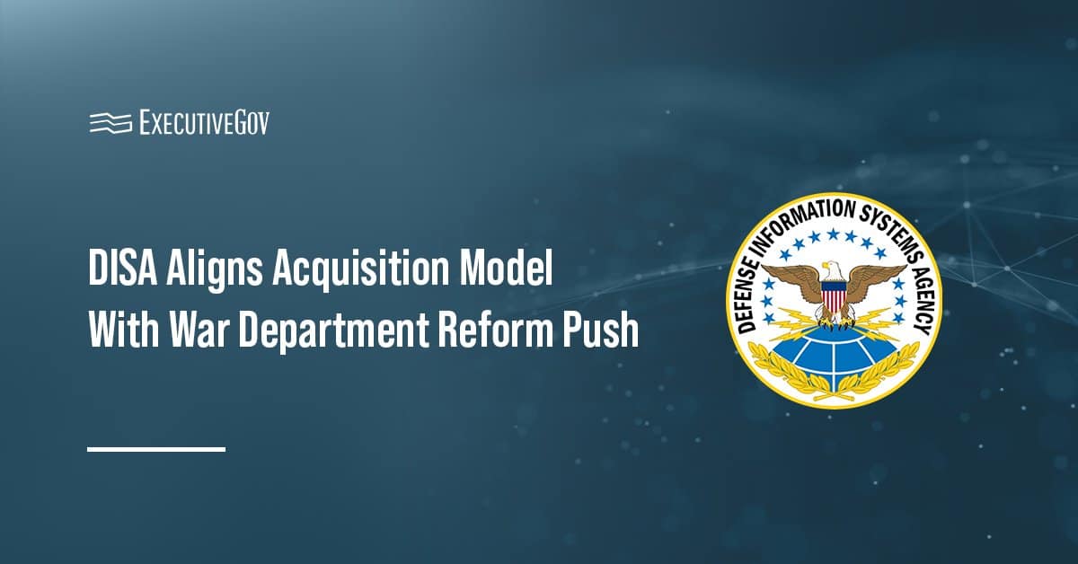 DISA logo. DISA updated its acquisition framework to align with DOW reforms.
