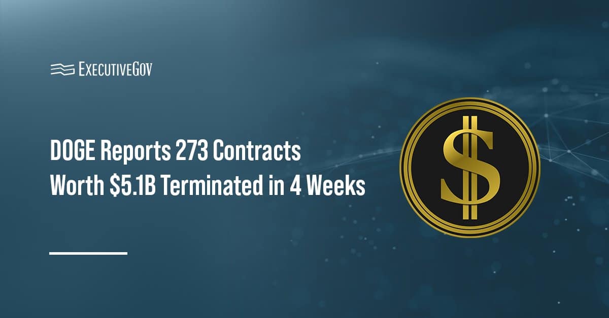 Department of Government Efficiency logo. DOGE said agencies cut 273 contracts over four weeks