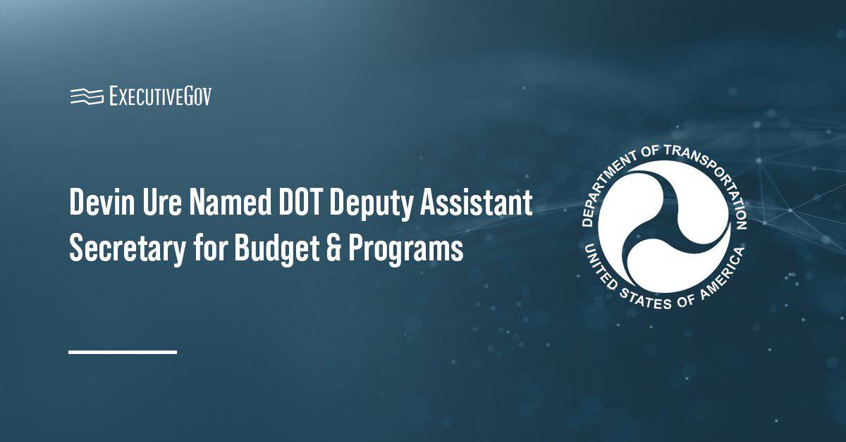 DOT logo. Devin Ure has been appointed deputy assistant secretary for budget and programs at the DOT.