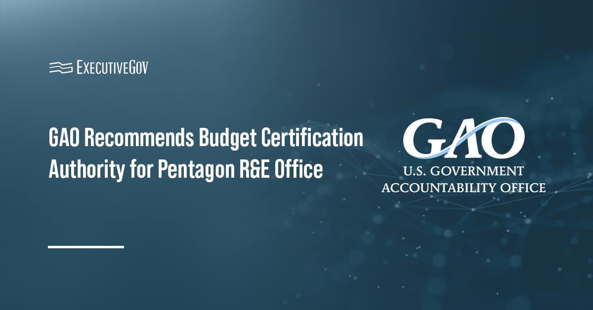 GAO logo. A GAO report says OUSD(R&E) needs stronger authority to oversee tech investments.