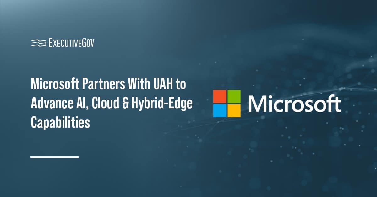 Microsoft logo. Microsoft and UAH have partnered to advance cloud, AI and hybrid-edge technologies.