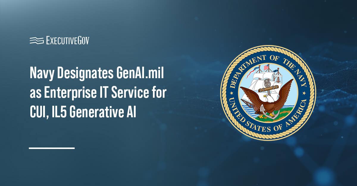 Department of the Navy seal. DON designated GenAI.mil as its enterprise IT service for CUI and IL5 generative AI use.