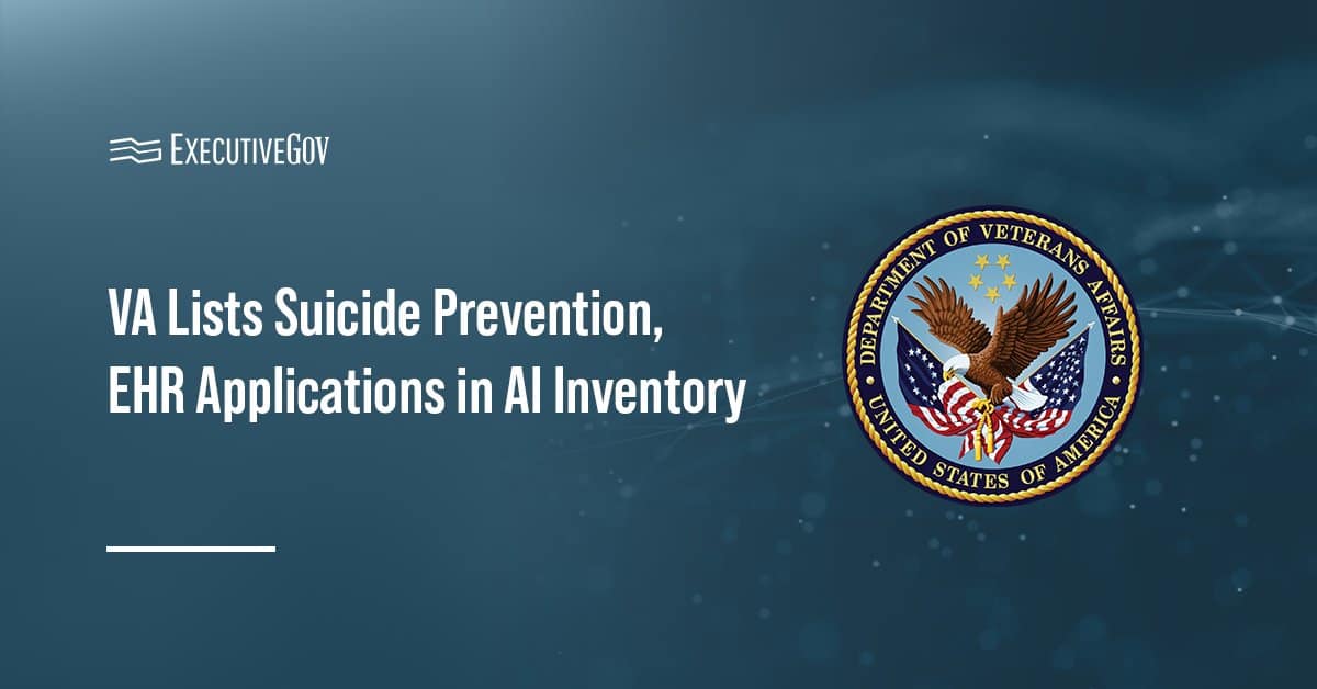 VA logo. VA’s 2025 AI inventory includes suicide prevention and EHR use cases.