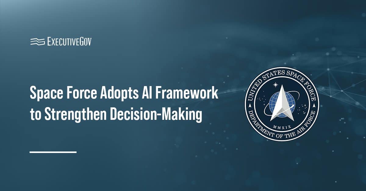 U.S. Space Force logo. The Space Force is advancing a three-tiered AI framework to improve decision-making.