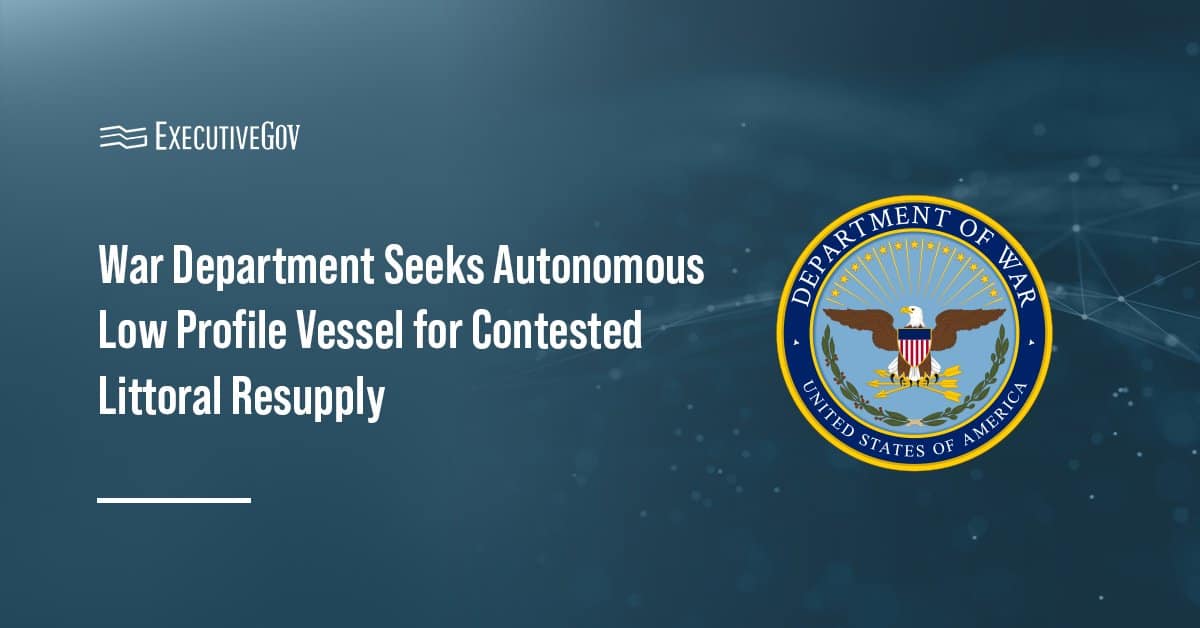 War Department logo. The Department of War is seeking proposals for an autonomous low-profile vessel for resupply missions.