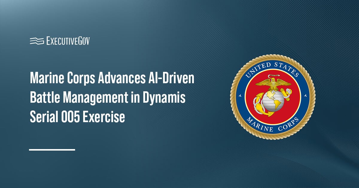 U.S. Marine Corps seal. USMC conducted the Dynamis Serial 005 exercise to advance AI-driven battle management capabilities.