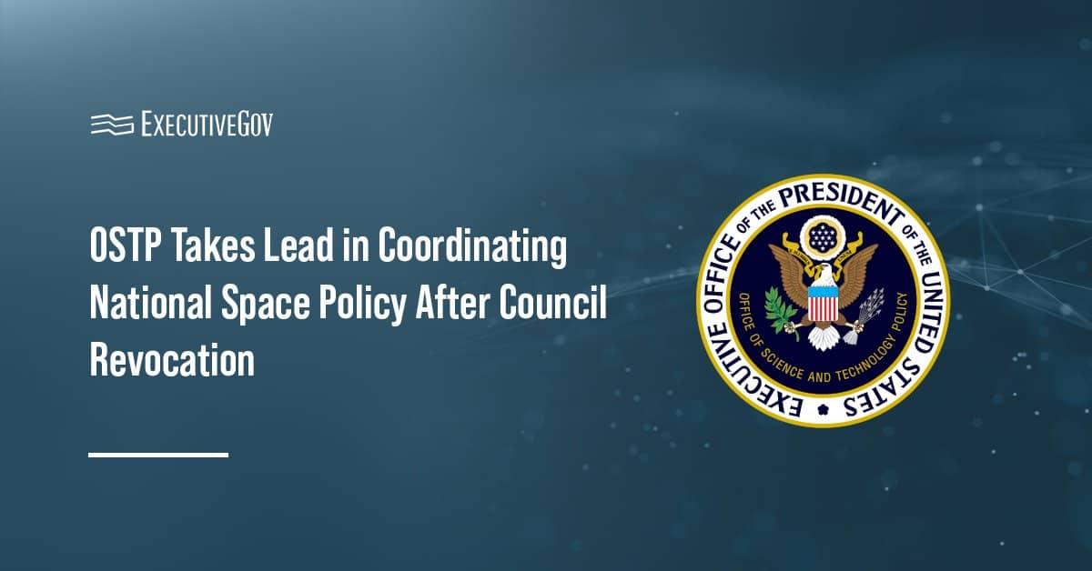 OSTP seal. The Office of Science and Technology Policy has taken over responsibility for coordinating national space policy.