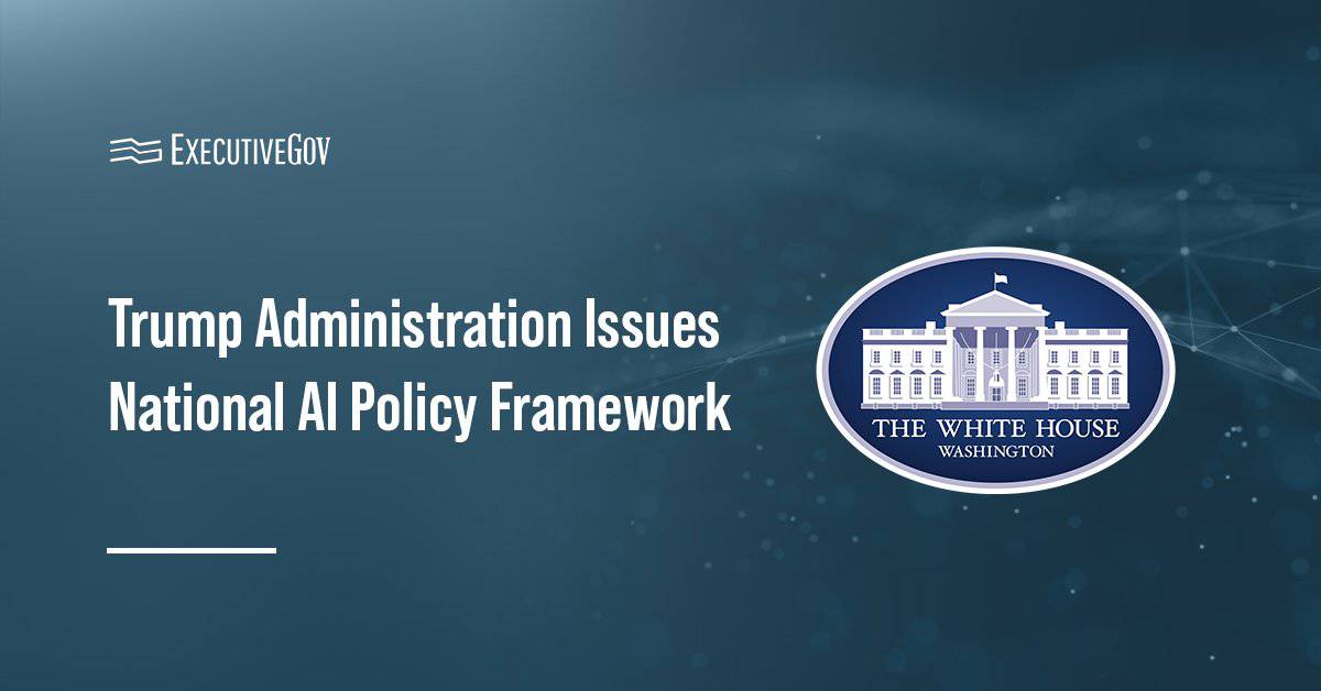 White House logo. The Trump administration issued a national policy framework for artificial intelligence.