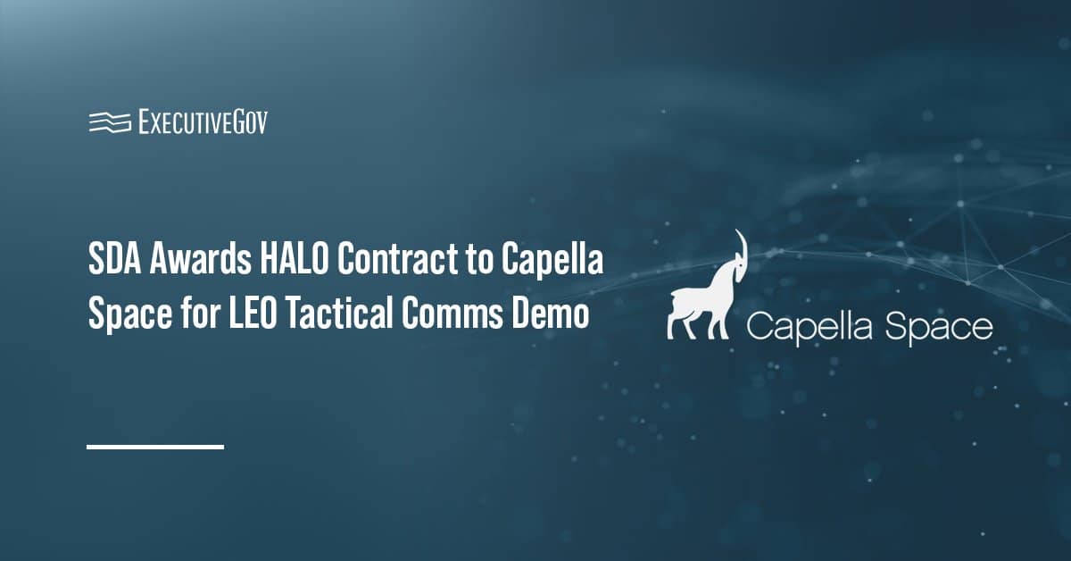 Capella Space logo. Capella will build two satellites to test advanced RF and secure comms under SDA’s HALO program.