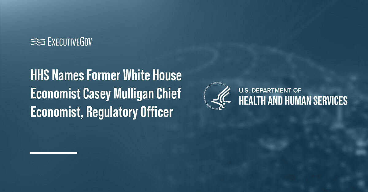 HHS logo. HHS has appointed Casey Mulligan as chief economist and chief regulatory officer.