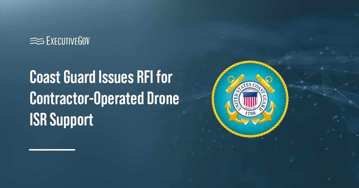 U.S. Coast Guard logo. The U.S. Coast Guard is seeking industry input on drones capable of ISR support.