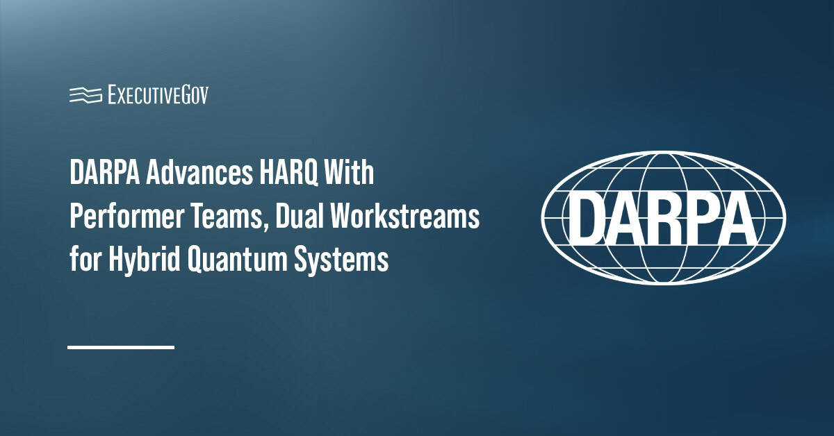 DARPA logo. DARPA advanced HARQ with MOSAIC and QSB workstreams to enable scalable, multi-qubit quantum systems.