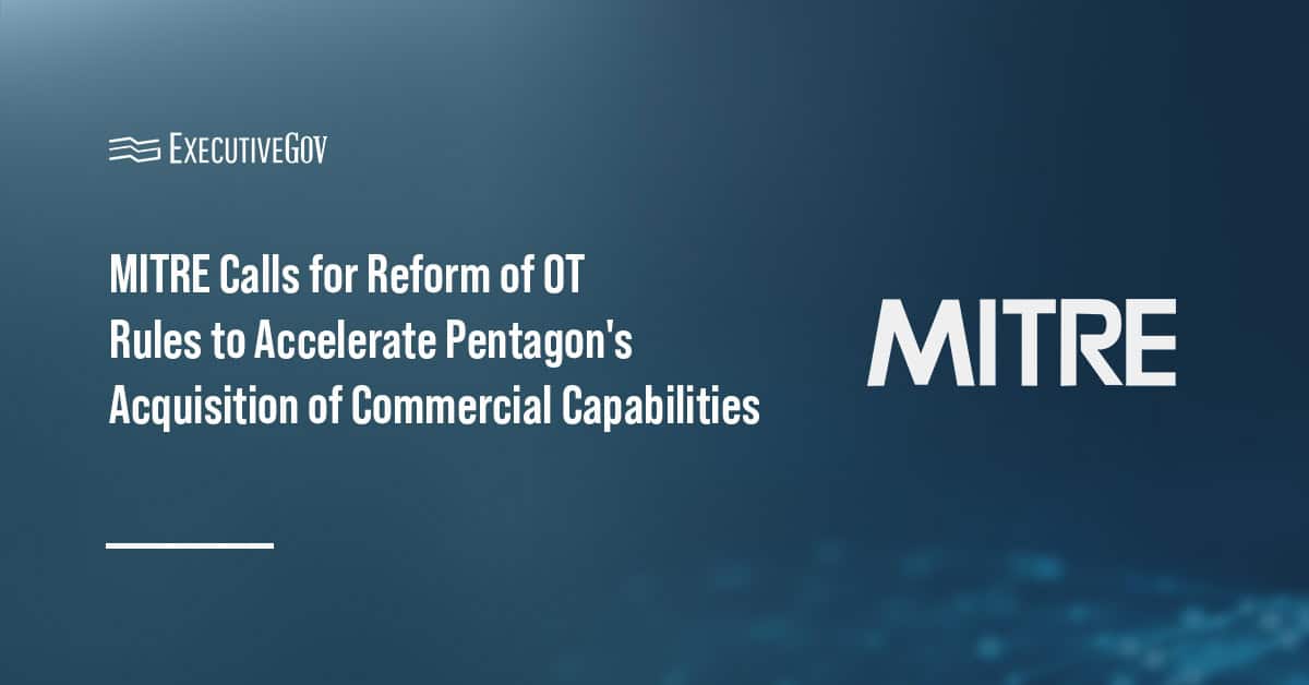 MITRE logo. MITRE issued a new report on existing regulations limiting use of OTs at the Pentagon