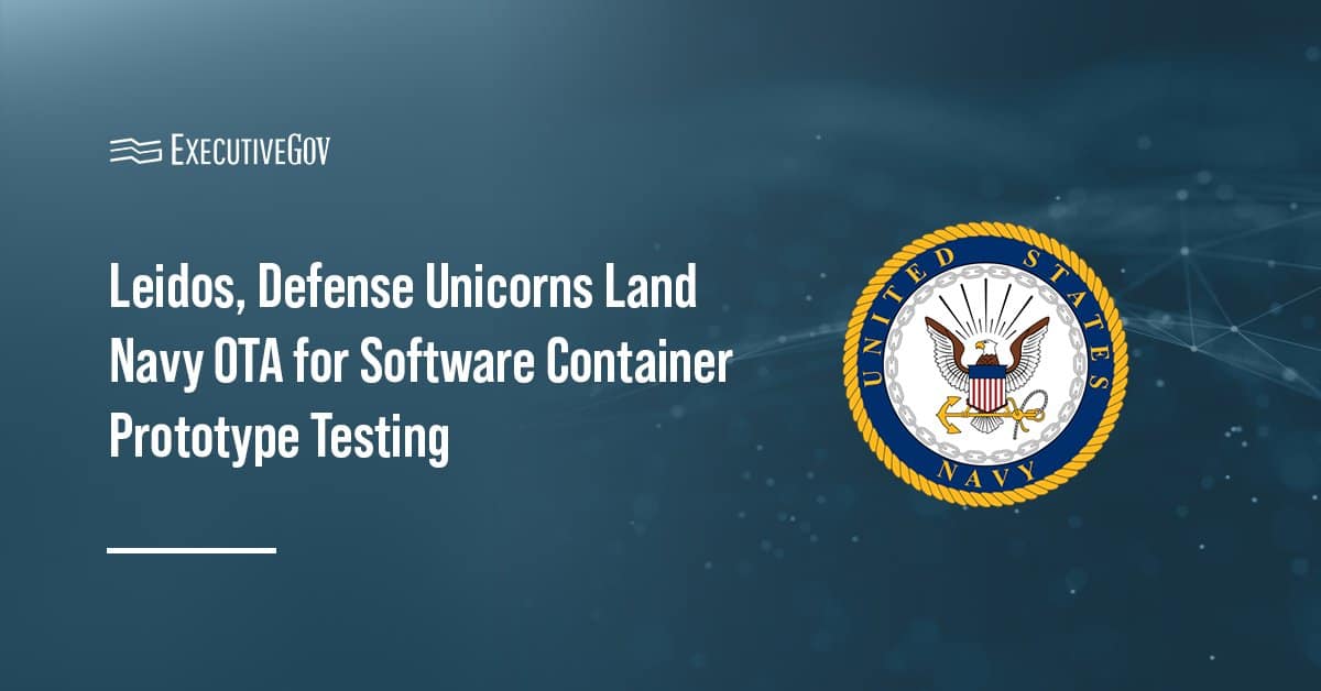 U.S. Navy logo. Leidos and Defense Unicorns were selected by the U.S. Navy to test software-only container prototypes.