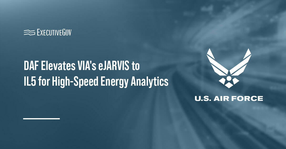US Air Force logo. DAF has granted Impact Level 5 authority to operate to Via Science’s eJARVIS application.