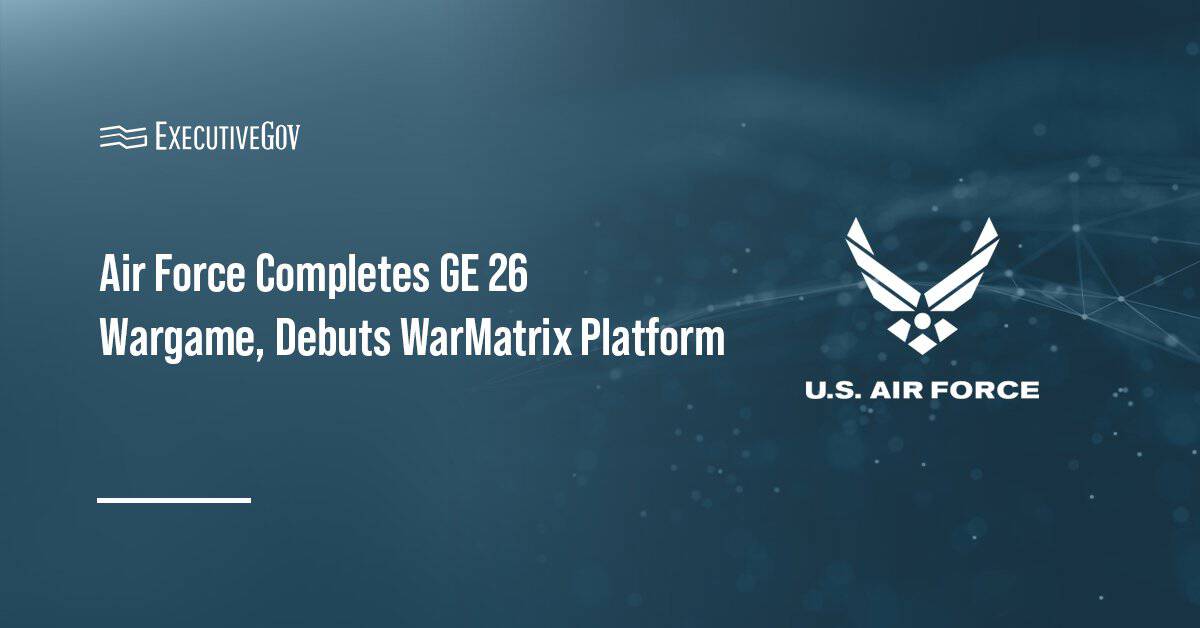 U.S. Air Force logo. The U.S. Air Force has completed the GE 26 Benchmark Wargame and debuted the WarMatrix platform.