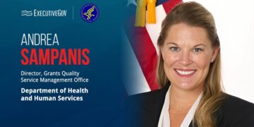Andrea Sampanis. The Grants QSMO director at HHS discussed the plan to create a new SIN under the GSA Schedules program.