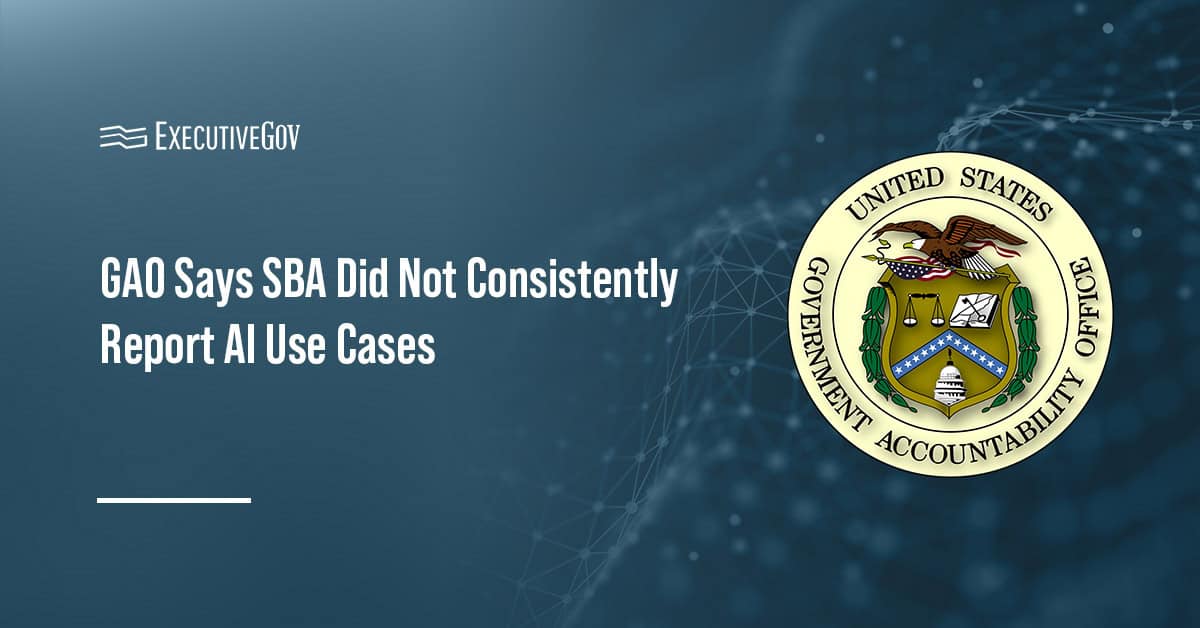 Government Accountability Office logo. GAO reported that SBA failed to consistently disclose AI use cases
